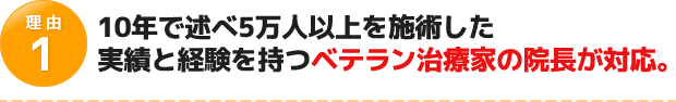 10年で述べ5万人以上を施術した実績と経験を持つベテラン治療家の院長が対応。